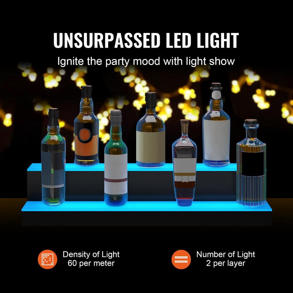 30 in. 2-Tier LED Lighted Liquor Bottle Display, Acrylic Bar Shelf with RF Remote, App Control and Multicolor Lighting - Hercitys