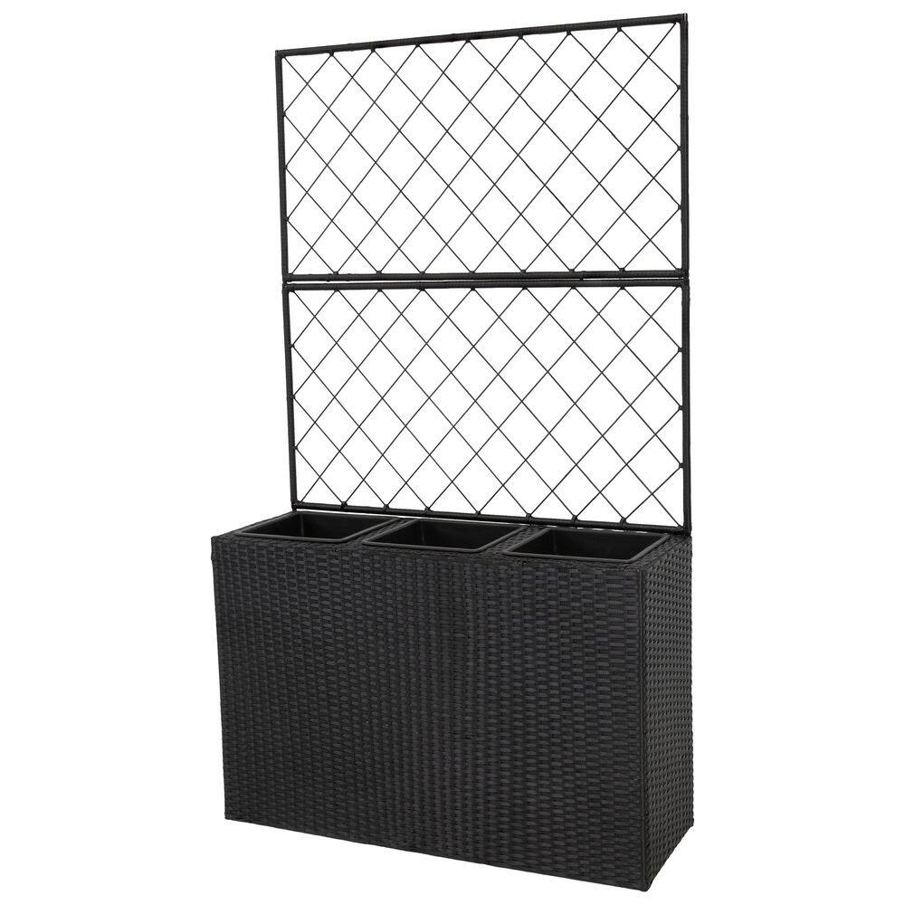 3-Section Plastic Wicker Planter Box with Trellis-Black - Hercitys