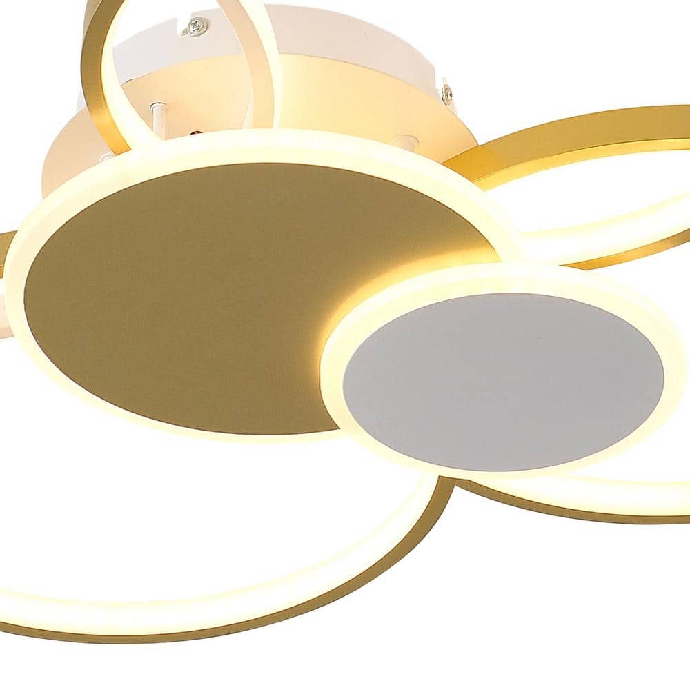 31.5 in. Gold Modern 6-Ring Flush Mount Dimmable LED Ceiling Light with Remote and Integrated LED Light Source Included - Hercitys