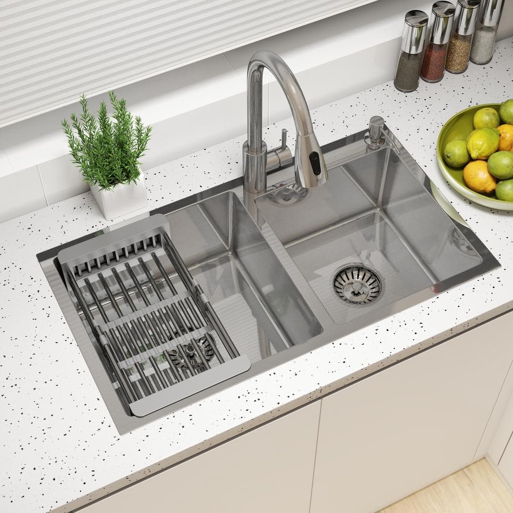 30 in. Drop-In/Undermount Double Bowl Stainless Steel Kitchen Sink with Faucet - Hercitys