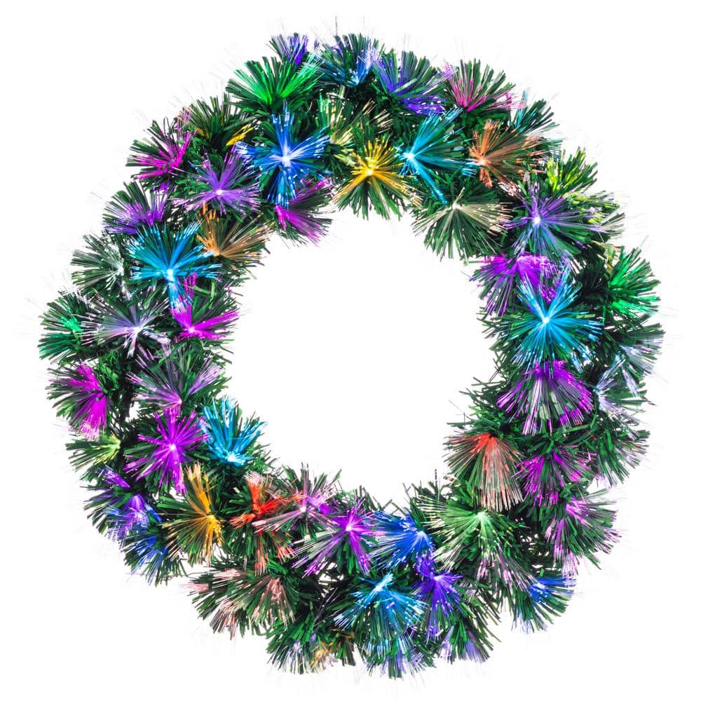 24 in. Artificial Dia Pre-lit Color Changing Indoor Fiber Optic Wreath - Hercitys