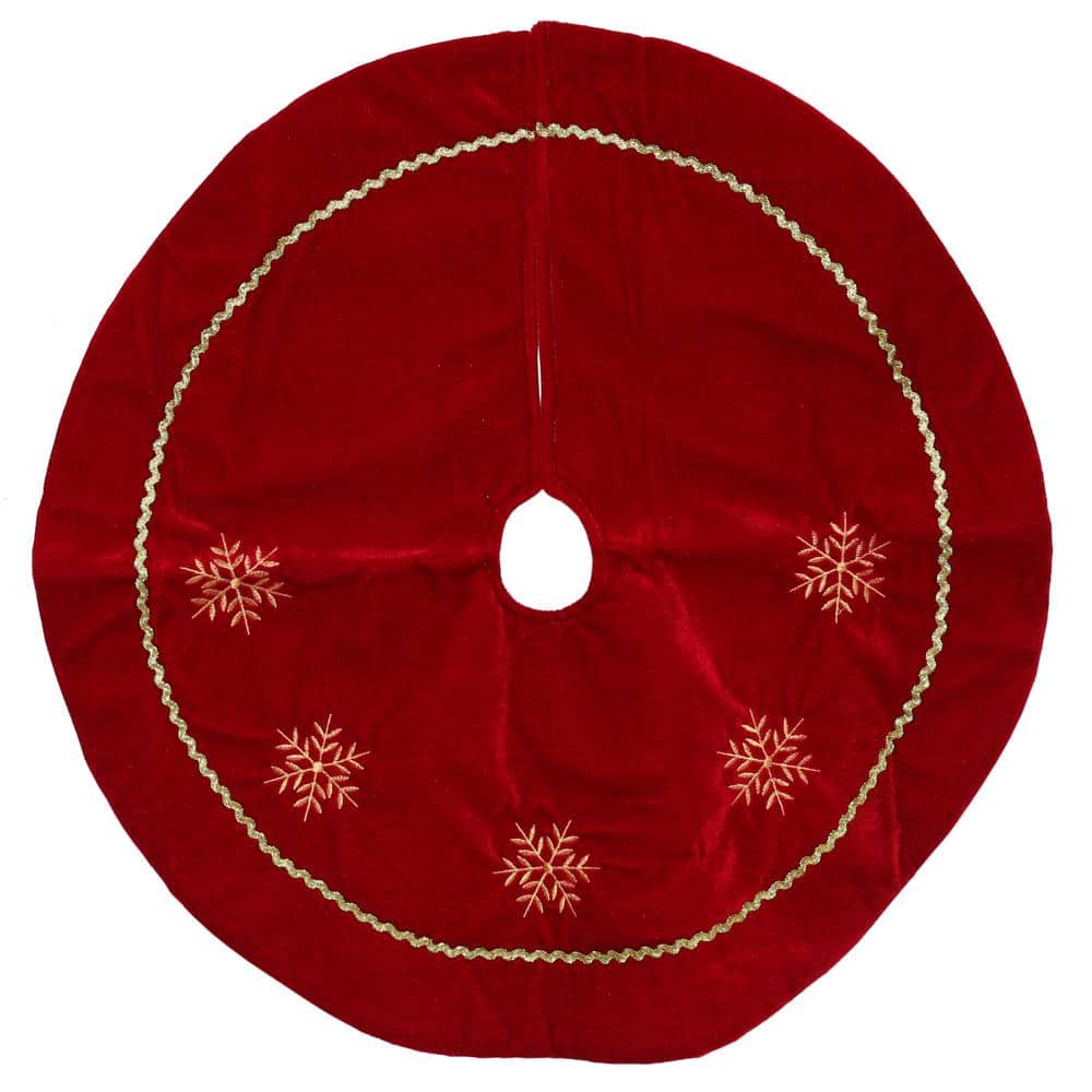 24 in. Red with White Snowflakes Christmas Tree Skirt - Hercitys