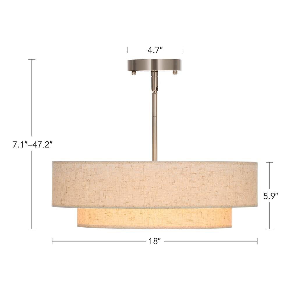 18 in. 4-Light Oatmeal Semi-Flush Mount Ceiling Light Fixture Drum Pendant Light with 2-Layer Fabric Shade E26 Bases - Hercitys
