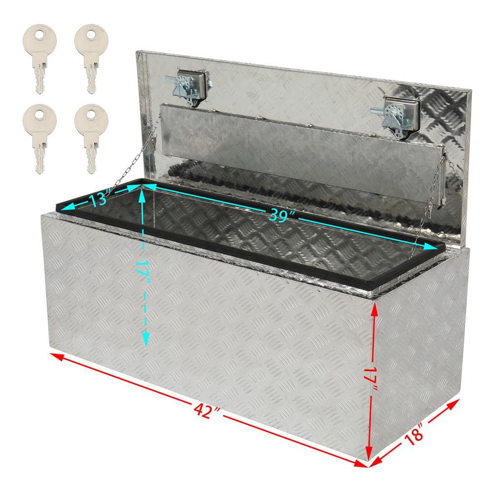 42 in. Silver Diamond Plate Aluminum Underbody Truck Tool Box Double Lock with Key - Hercitys