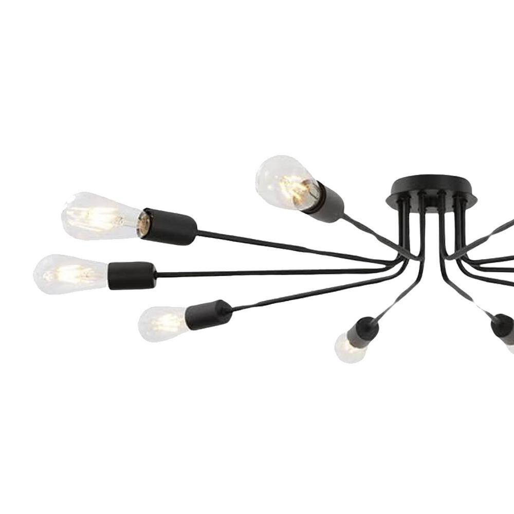 44.48 in. 10-Light Black Sputnik Chandelier Black Ceiling Light Semi- Flush Mount Light Ceiling Lamp - Hercitys