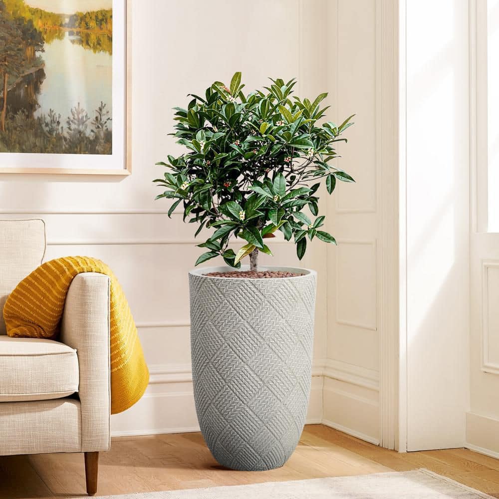 22.4 in. H Gray Glen Pattern Ceramic Round Planter - Hercitys