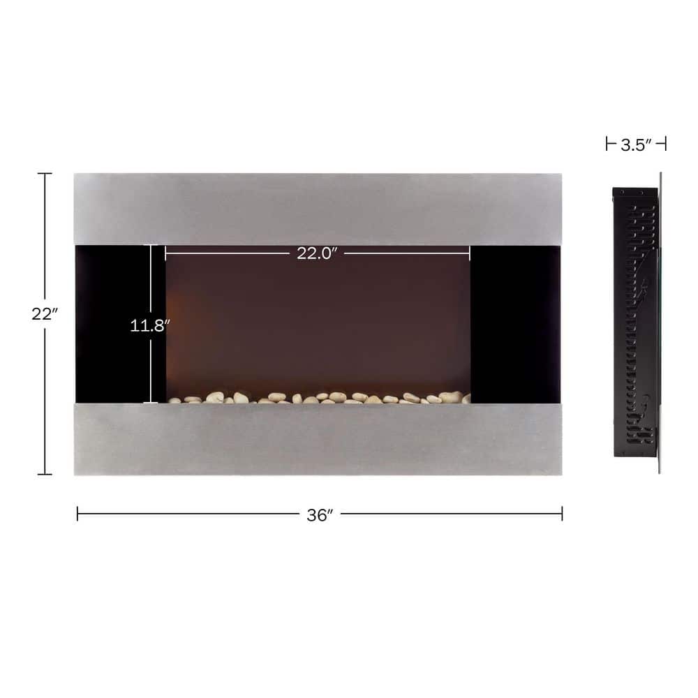 36 in. Stainless Steel Electric Fireplace with Wall Mount and Remote in Silver - Hercitys