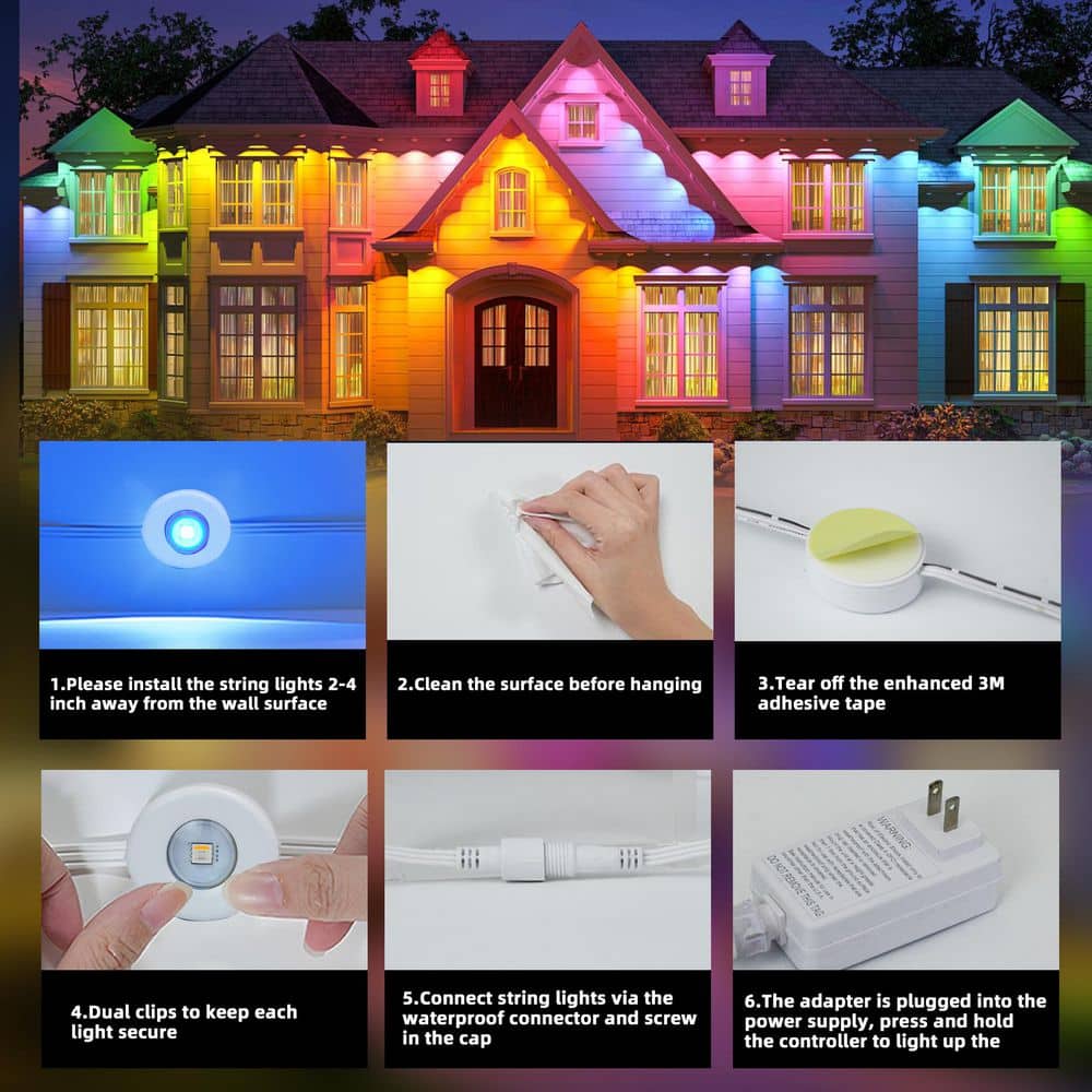 108 Light 150ft. Indoor/Outdoor Plug-in Integrated LED Novelty Permanent Light Muti-Color Changing LED String-Light IP65 - Hercitys