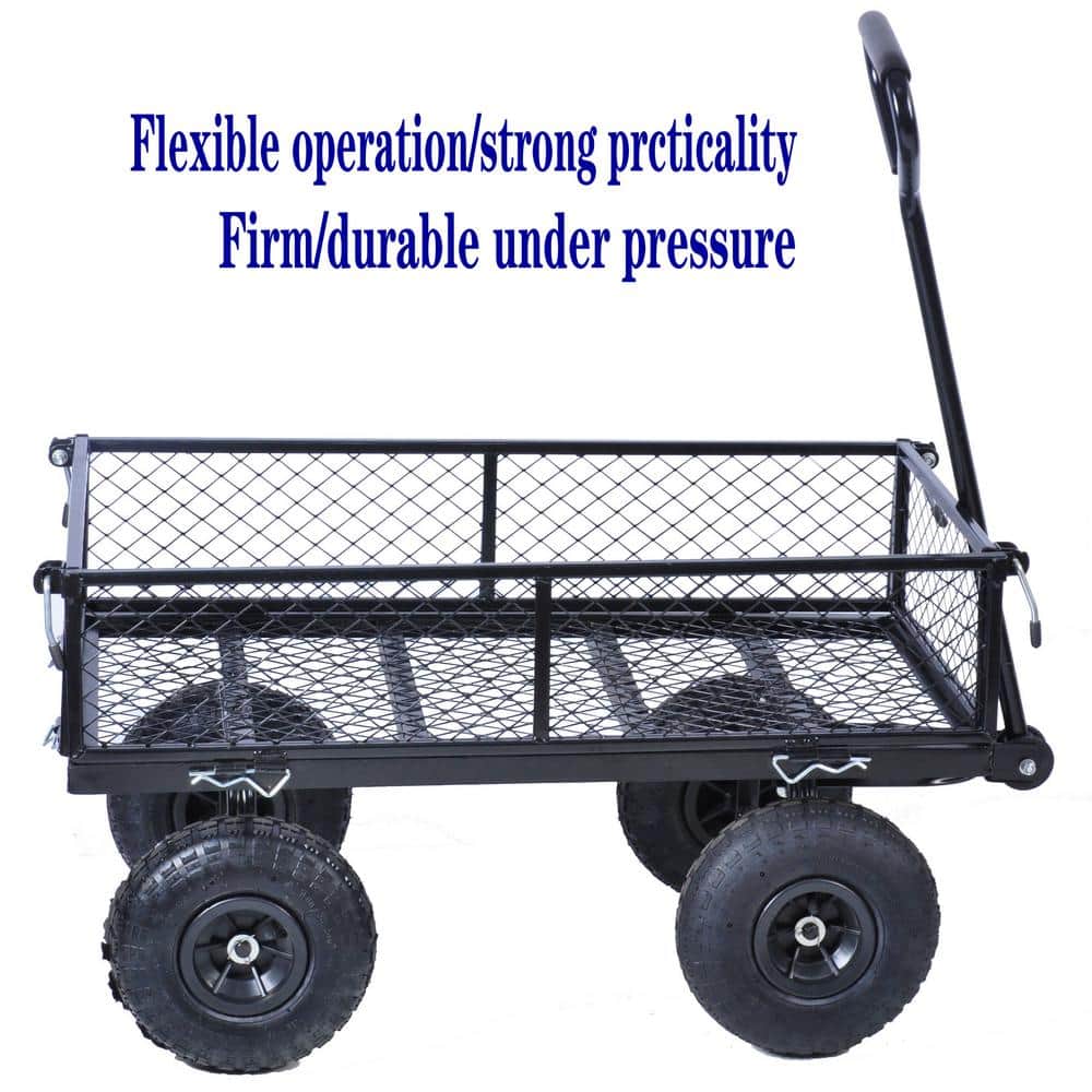 3.5 cu. ft. Steel Garden Cart, Removable Sides Utility Wagon Cart with Shovel and Tyre Pump, Black - Hercitys
