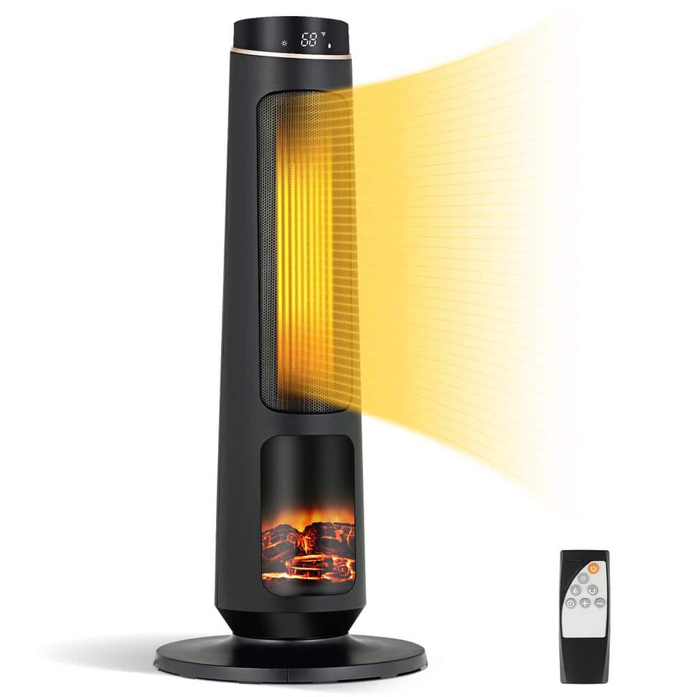 1500-Watt 30 in. Black Ceramic Electric Space Heater PTC Fast Heating 3D Realistic Flame - Hercitys