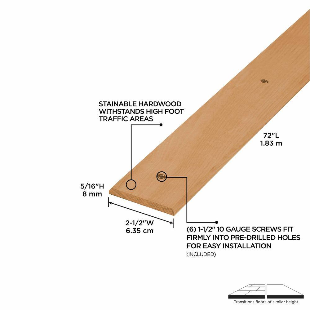 2-1/2 in. x 72 in. Unfinished Hardwood Transition Strip Seam Binder w/ Screws - Hercitys