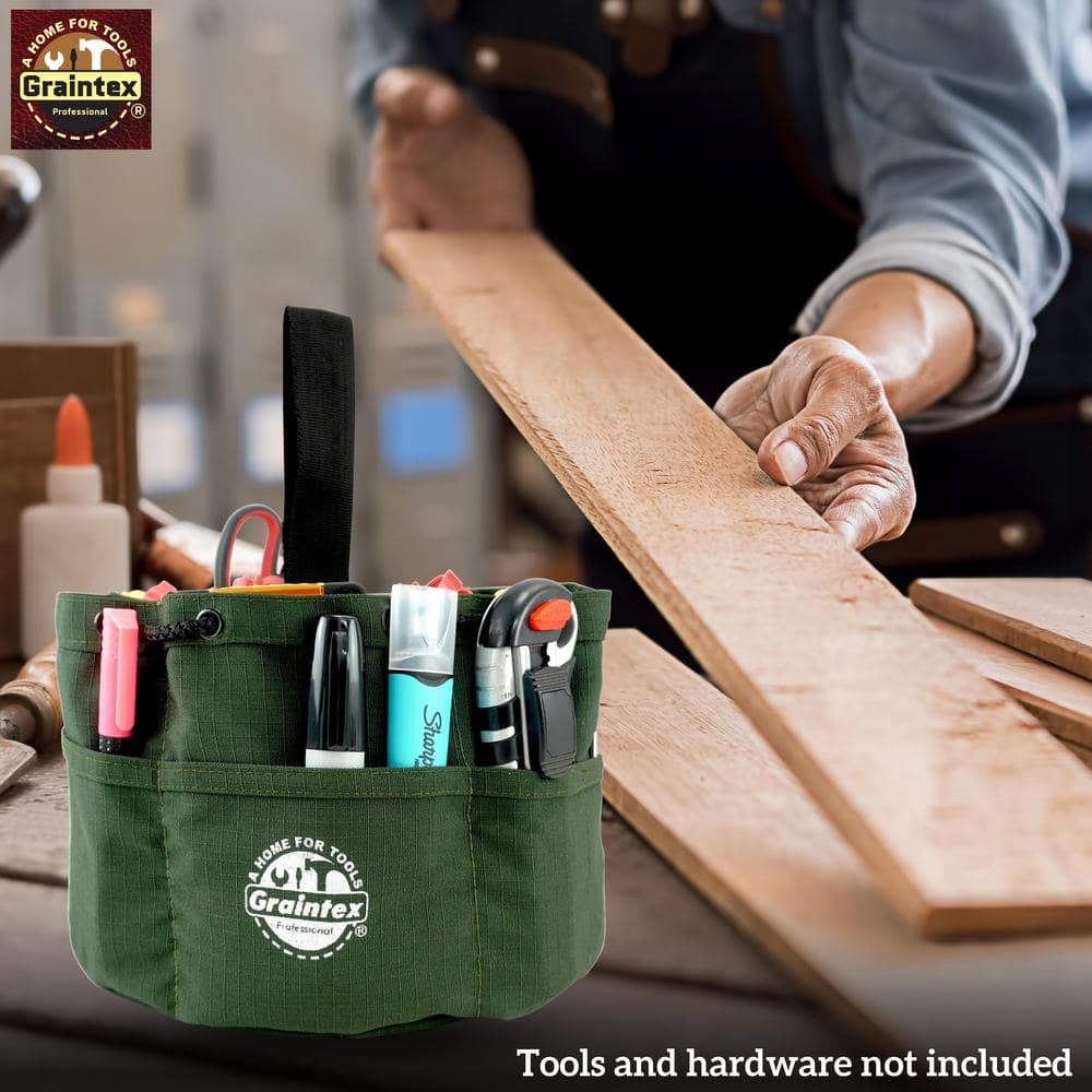 10 in. 18-Pockets Grab Tool Bag with Drawstring Closure in Hunter Green Canvas - Hercitys