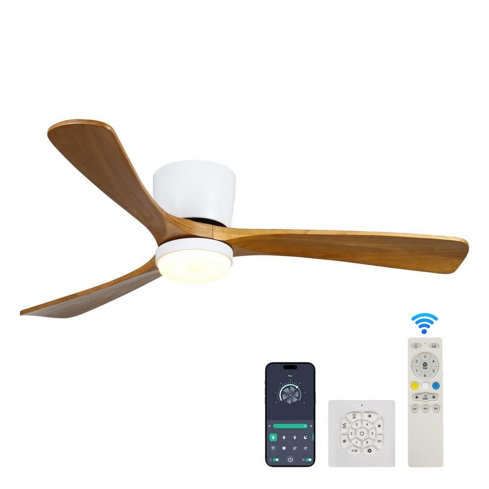 42 in. Smart Indoor White Ceiling Fan with 3-Colors LED Light and Dimmer and DC Reversible and App/Wall Switch/Remote - Hercitys