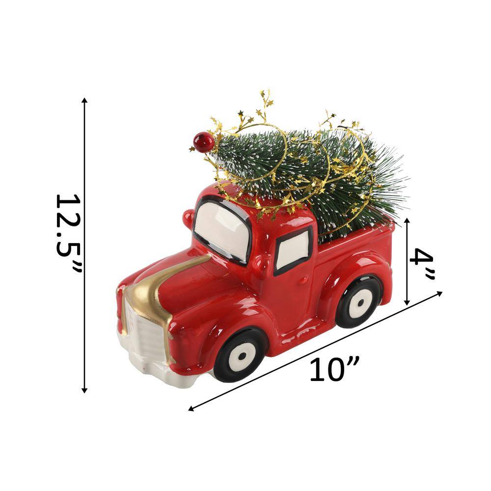 10 in. L x 7 in. H Ceramic Christmas Tree Truck in Red - Hercitys
