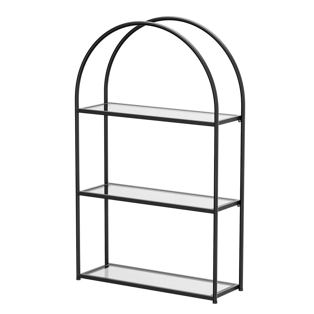 17.9 in. W x 6 in. D x 4.3 in. H in Black Assembled Floating Shelf, 3-Tier Decorative with Transparent Glass Shelf - Hercitys