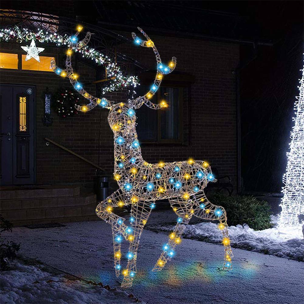 4.6 ft. 300-Count Bright LED Lights Zip Ties Christmas Reindeer with Ground Stakes - Hercitys