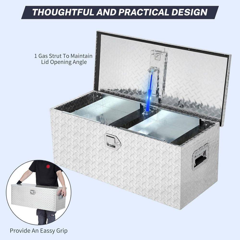 35.4 in. Silver Aluminum Truck Tool Box with Sliding Shelf, Side Handle and Lock Keys - Hercitys