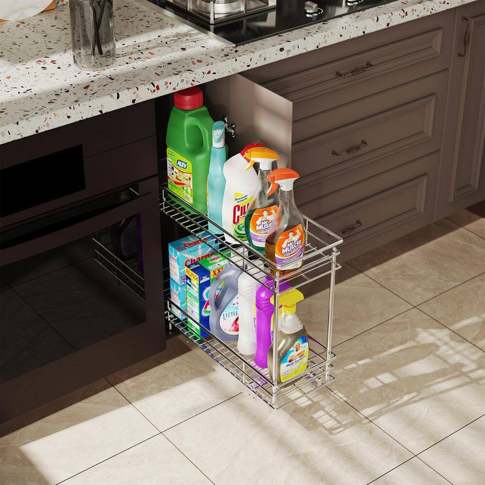 17.5 in. H x 5 in. W x 21 in. D Silver Metal Pull-Out Organizer - Hercitys