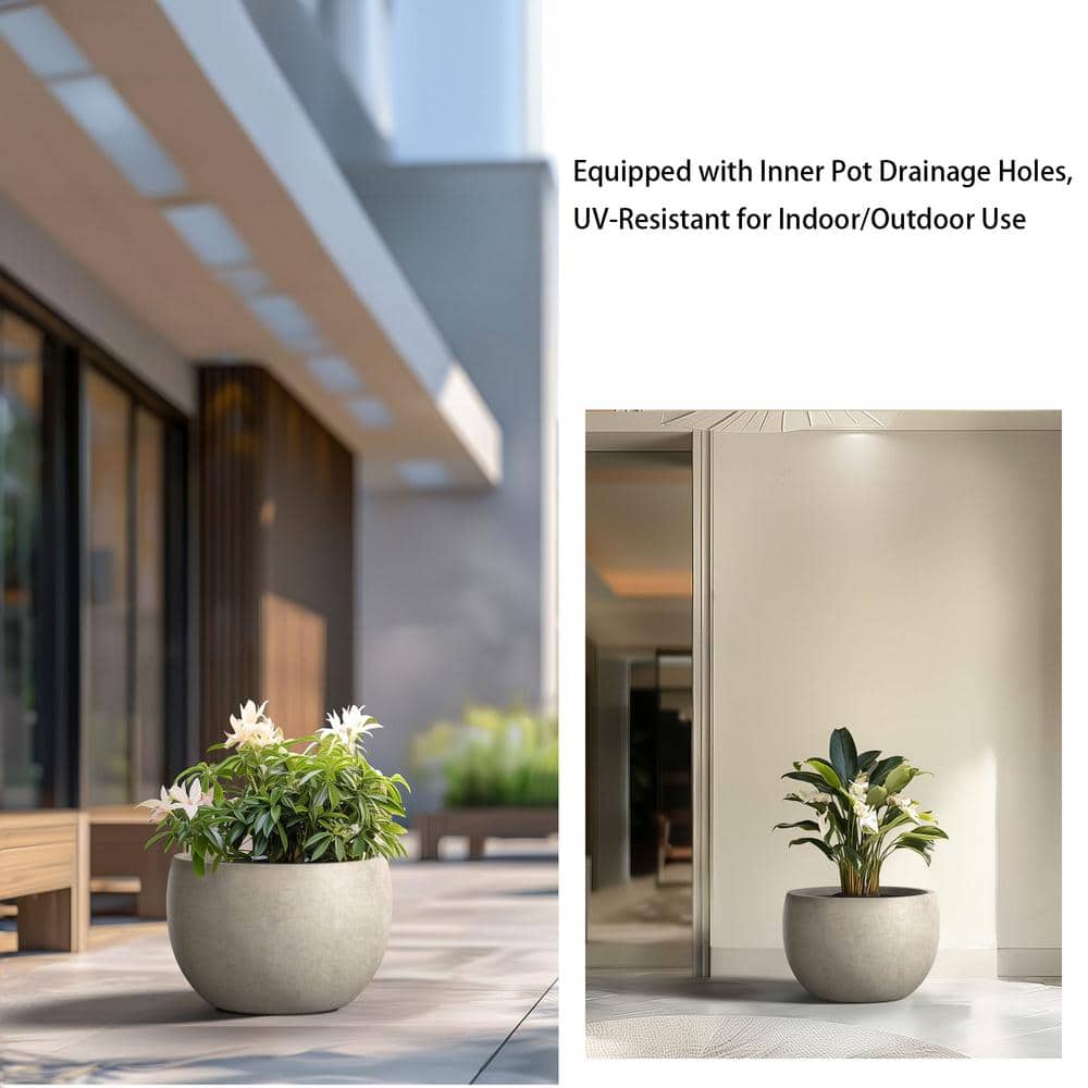 19 in. Large Light Gray Concrete Round  Planter / Pot with Drainage Holes - Hercitys