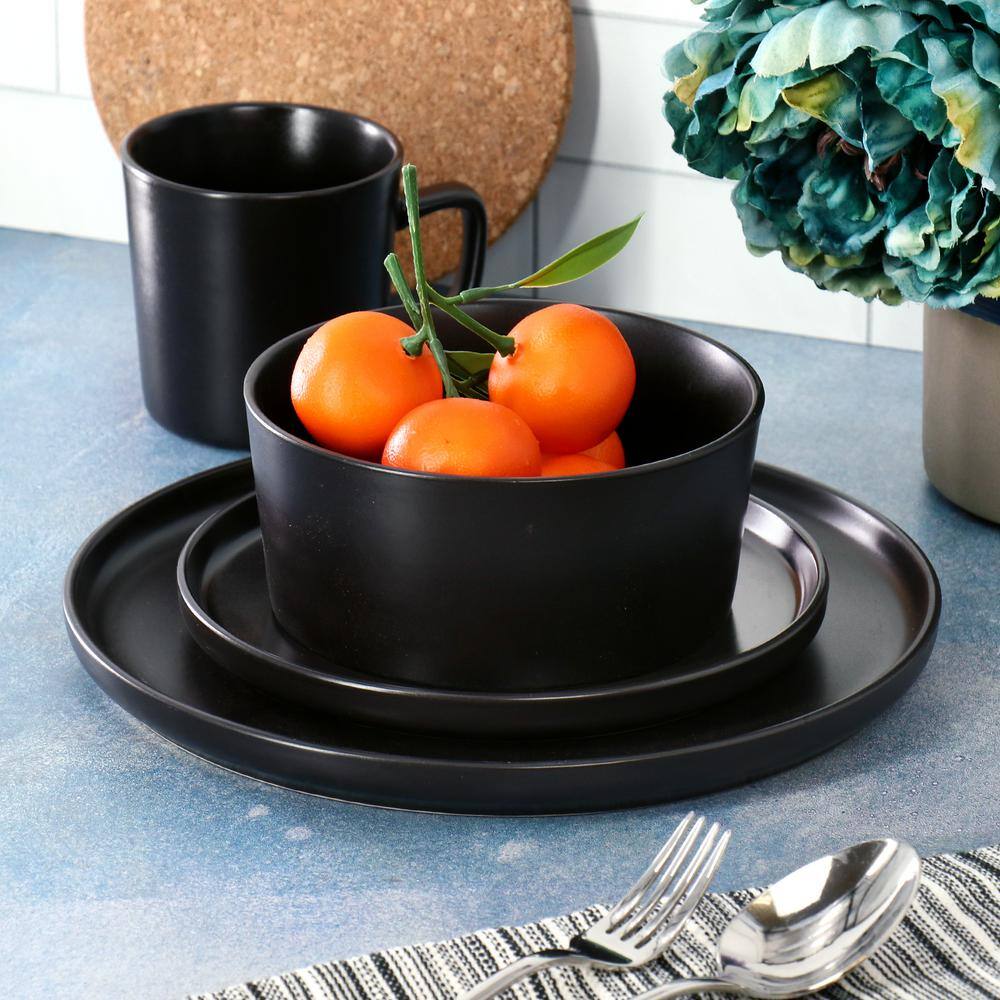 16-Piece Lux Matte Black Dinnerware Set - Hercitys