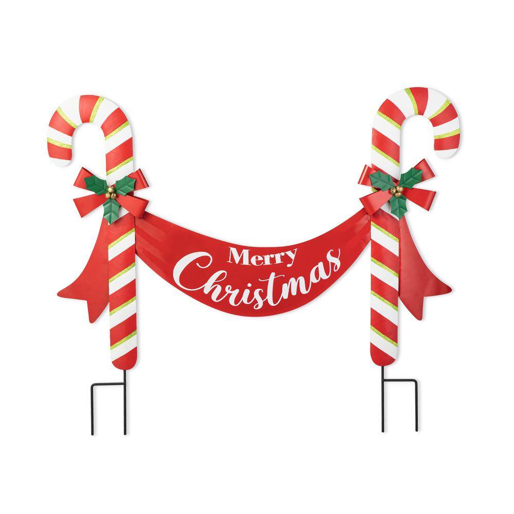 30 in. H Christmas Metal Merry Christmas Candy Cane Yard Stake or Wall Decor - Hercitys