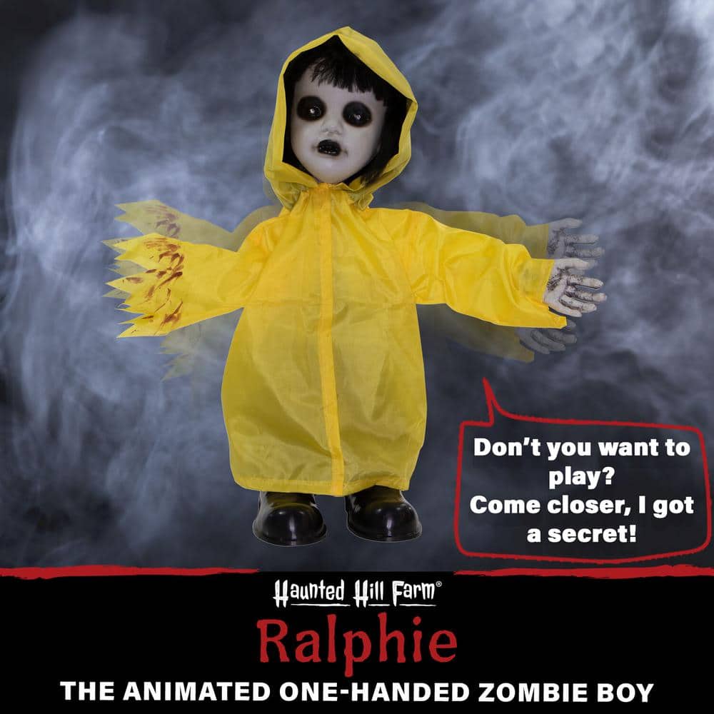 2 ft. Ralphie the Animated One-Handed Zombie Boy, Indoor or Covered Outdoor Halloween Decoration, Battery Operated - Hercitys