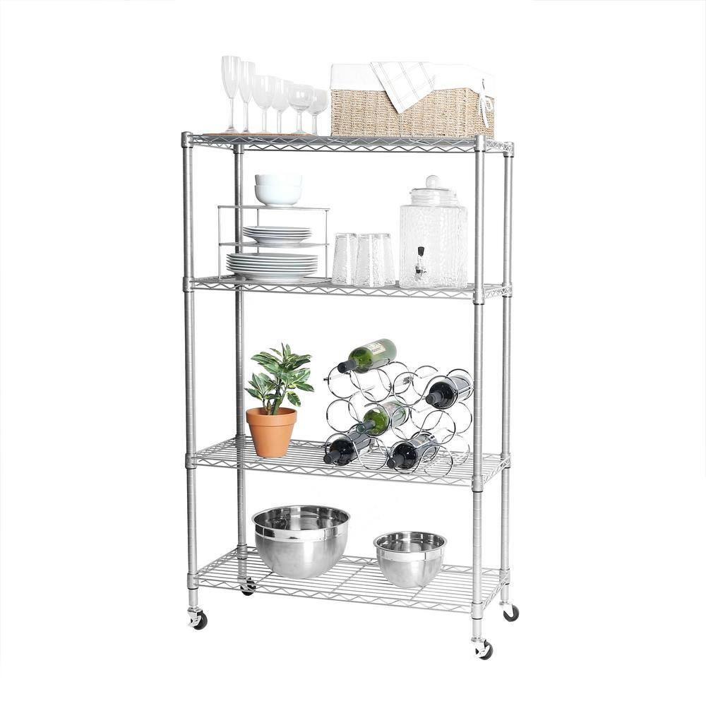 4-Tier Steel Wire Shelving System in Silver (36 in. W x 14 in. D x 56.5 in. H) - Hercitys
