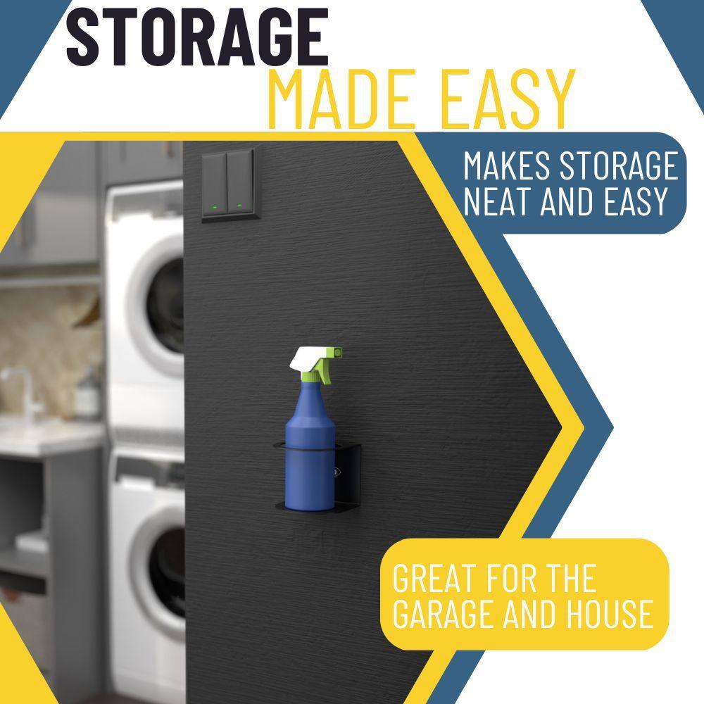 4.1 in. x 4.2 in. x 3.7 in. Black Steel Garage Wall Shelf Single Spray Bottle Holder - Hercitys