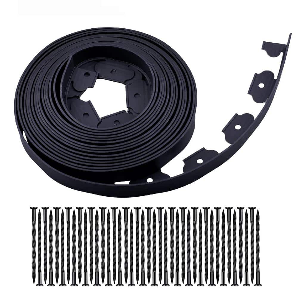 480 in. 40 ft. x 2 in. x 0.15 in. Black Polyethylene Garden Edging, Landscape Edging with 40-Spikes for Lawn - Hercitys