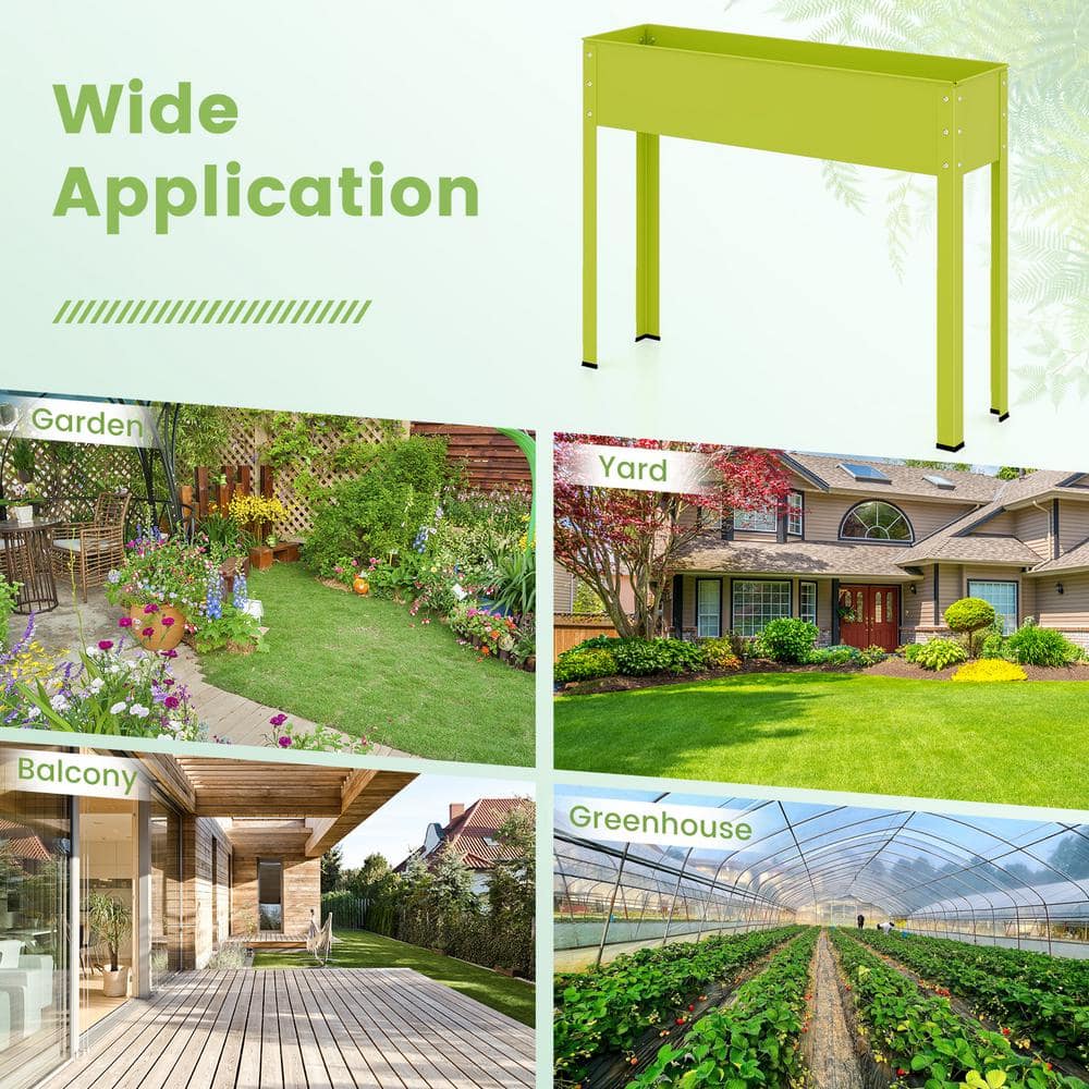 40 in. x 11 in. x 31.5 in. Green Metal Raised Garden Bed with Legs and Drainage Hole - Hercitys