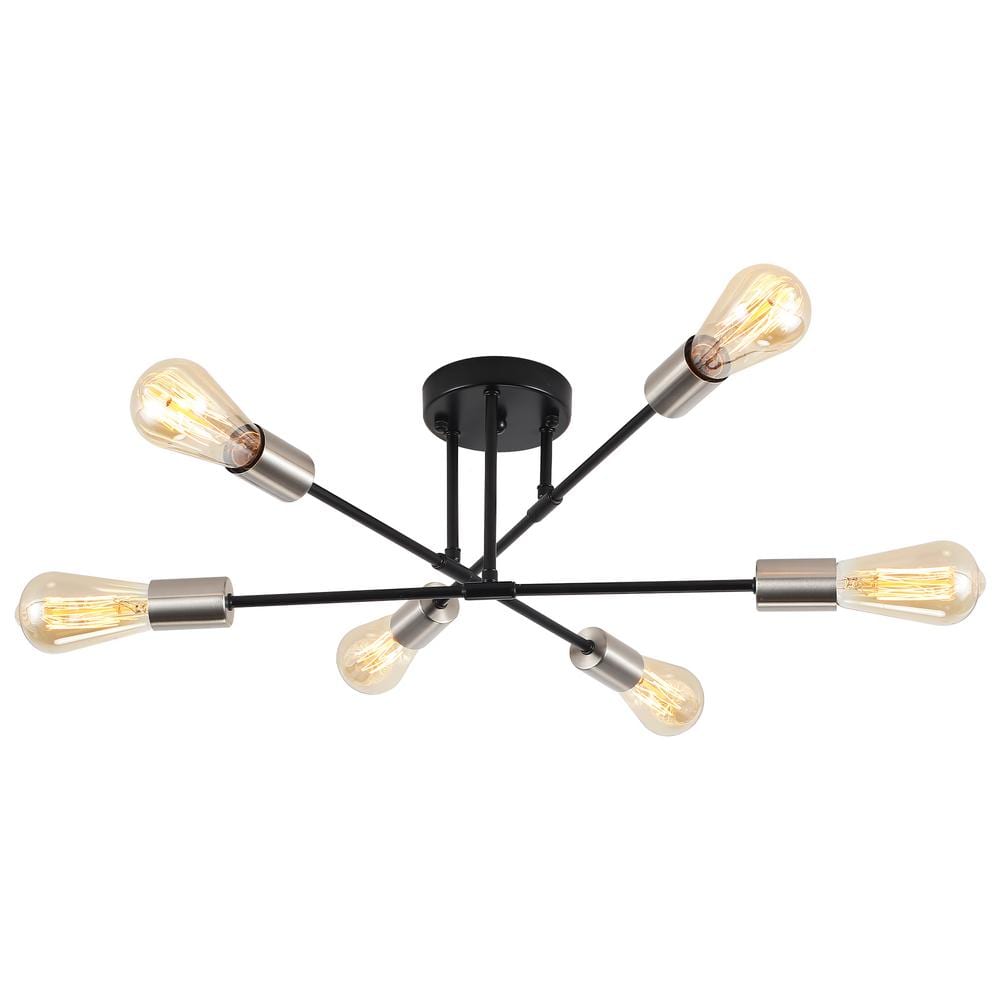 20.66 in. 6-Light Black and Nickel Sputnik Modern Semi-Flush Mount Ceiling Light - Hercitys