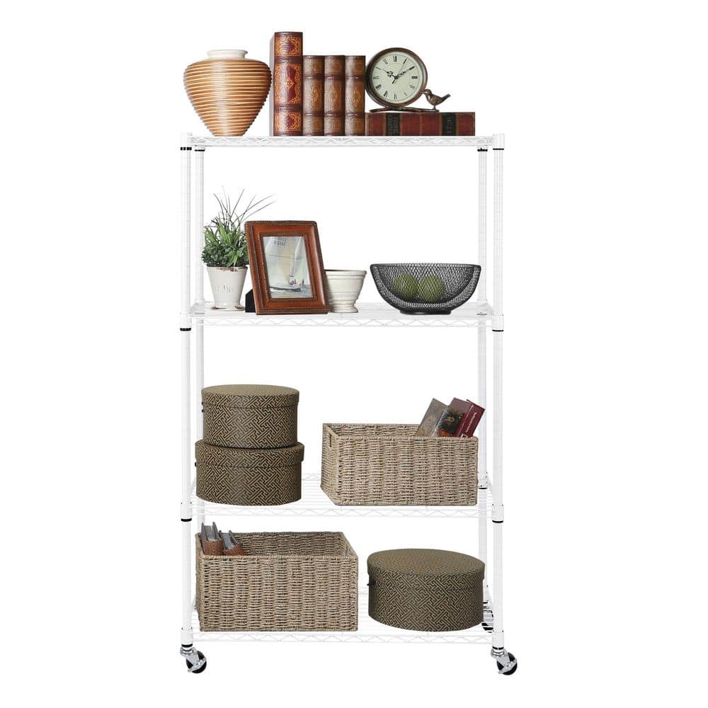 4-Tier Steel Wire Shelving System in White (36 in. W x 14 in. D x 56.5 in. H) - Hercitys