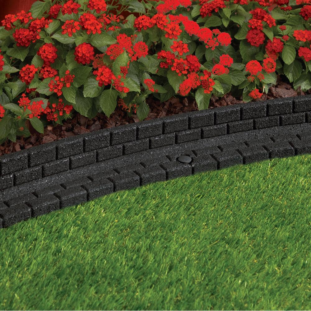 48 in. x 3 in. x 3 in. Black Brickface Rubber Landscape Edging - Hercitys