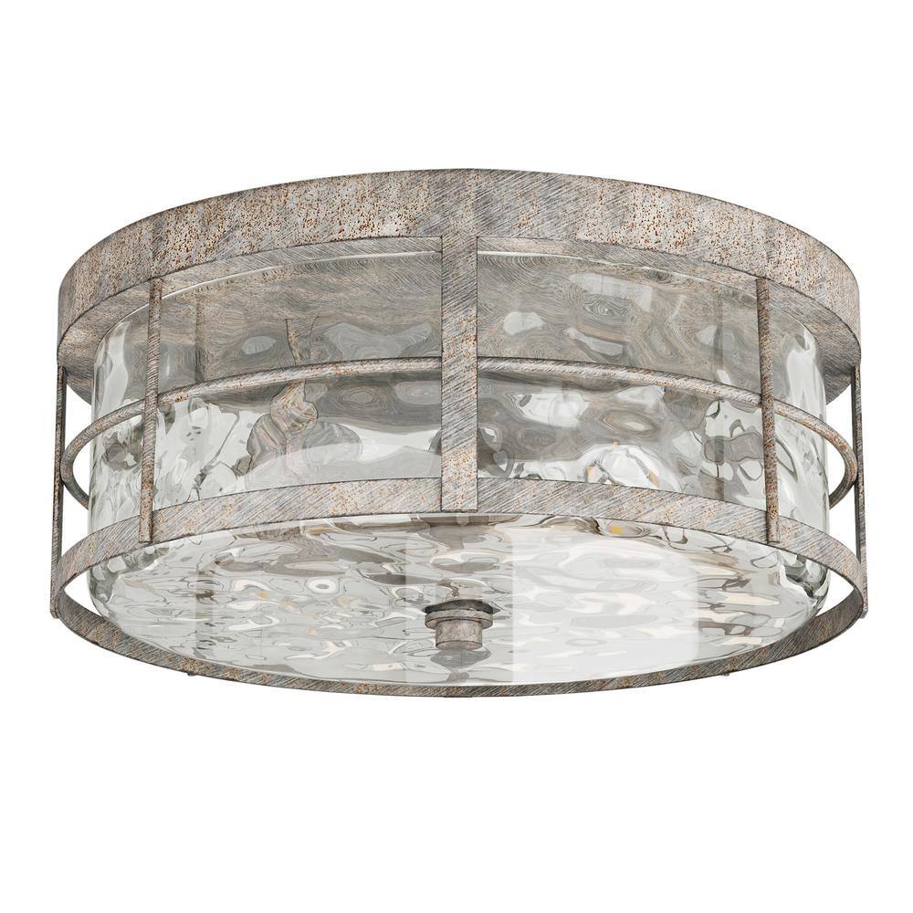 12.99 in. 2-Light Industrial Rustic Flush Mount Ceiling Light Fixture with Glass Shade - Hercitys