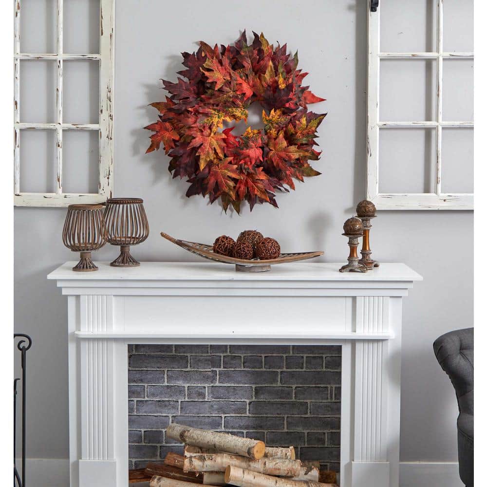 30in. Artificial Wreath with Autumn Maple Leaves - Hercitys