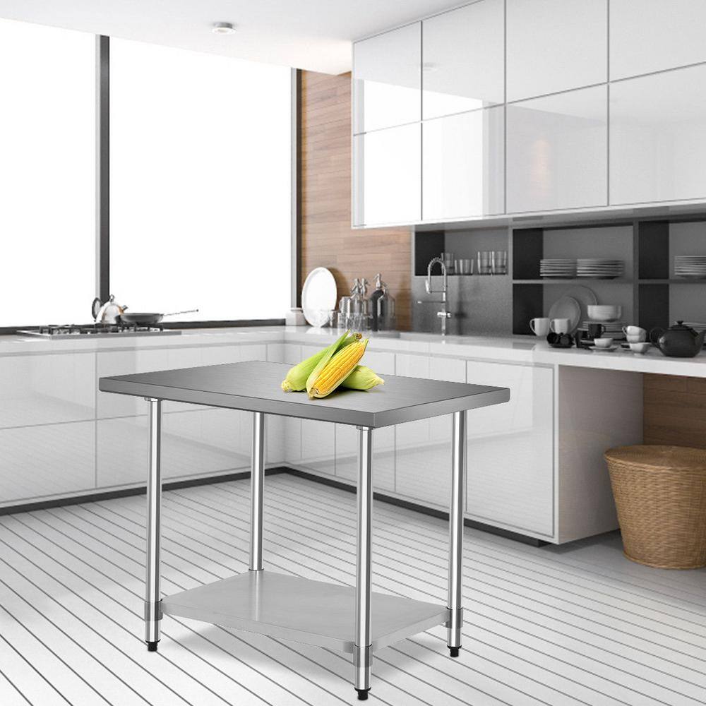 36 in. x 24 in. Stainless Steel Commercial Utility Table Kitchen Prep Table with Bottom Shelf - Hercitys