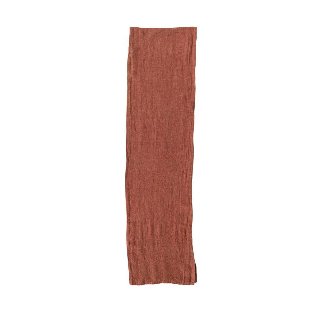 14 in. W x 108 in. L Orange Rust Solid Stonewashed Linen Table Runner - Hercitys