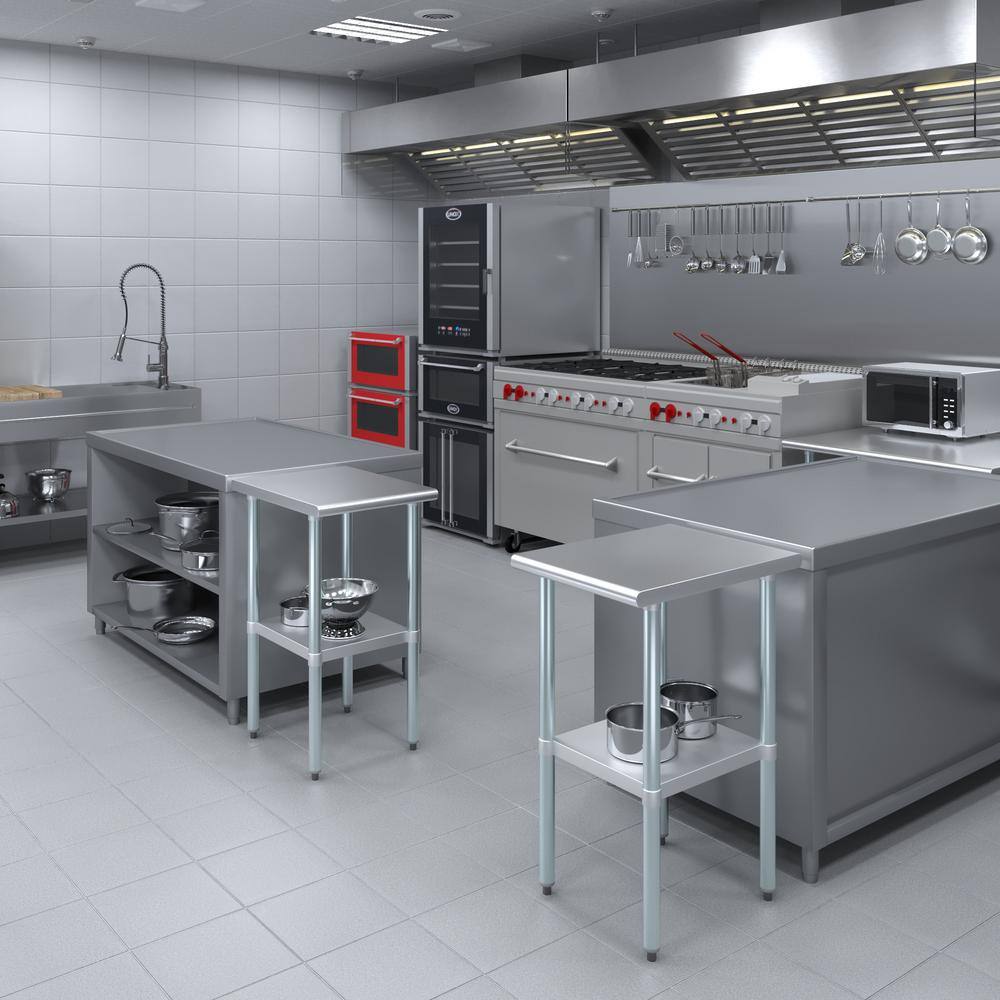 24 in. x 18 in. Stainless Steel Kitchen Utility Table with Adjustable Bottom Shelf - Hercitys