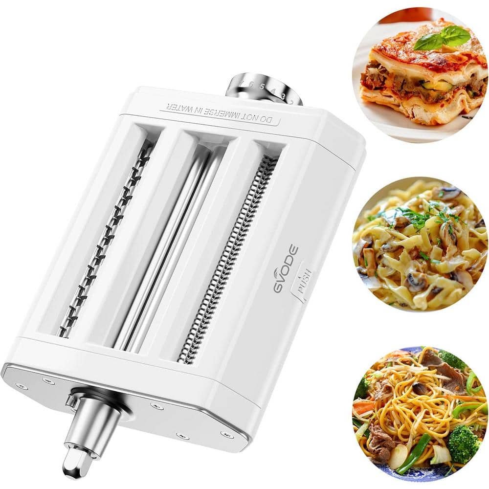3-in-1 Pasta Maker Attachment W/ Roller, Spaghetti and Fettuccine Cutters and 8 Thickness Setting for Stand Mixer, White - Hercitys