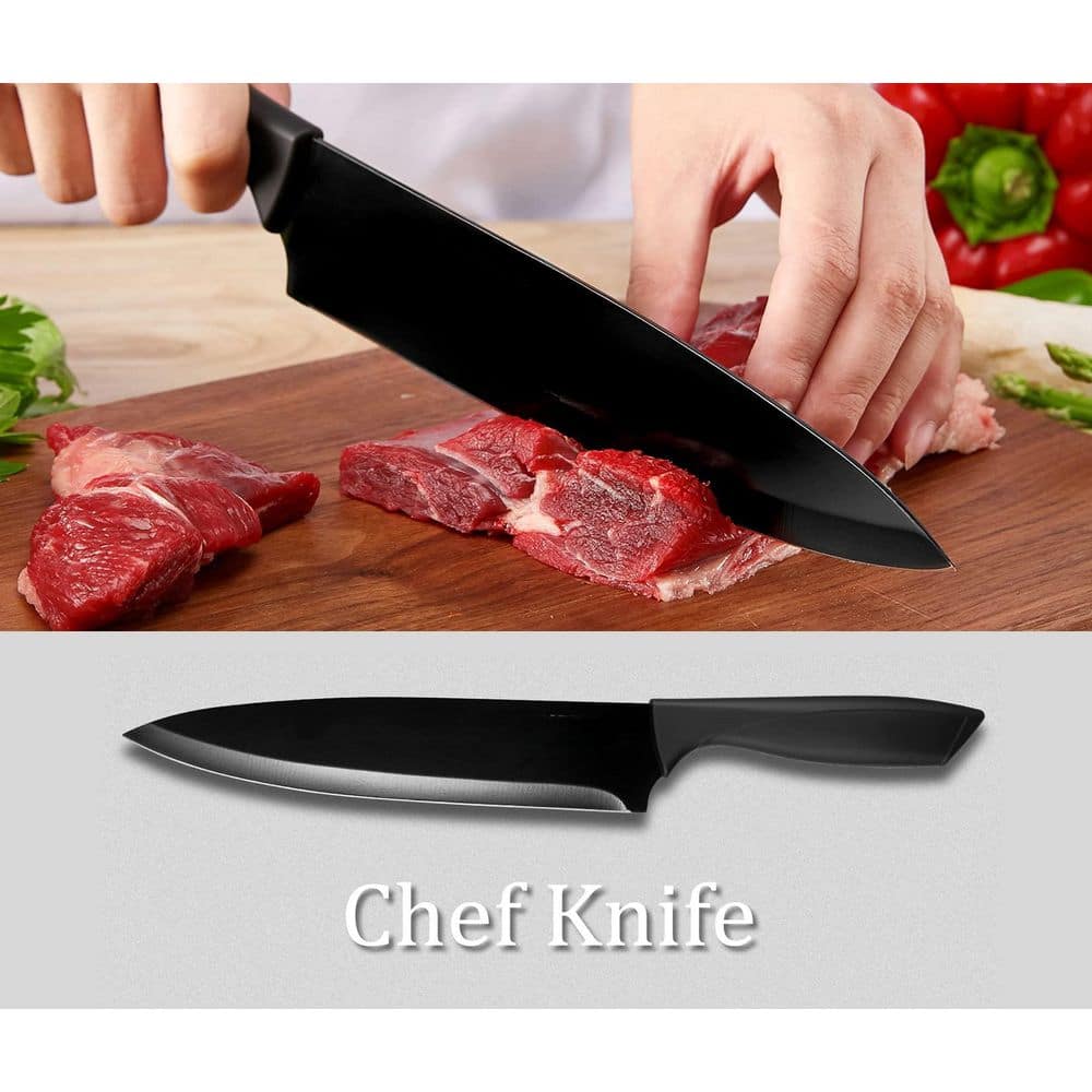 19-Piece High Carbon Stainless Steel Sharp Serrated Steak Knives Set, All in One Kitchen Knife Set with Block, Black - Hercitys