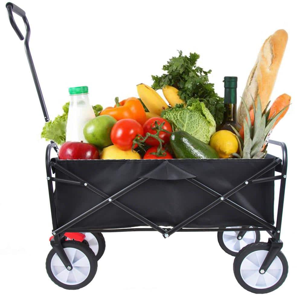 4 cu. ft. Black Fabric and Steel Frame Outdoor Folding Utility Wagon Garden Cart with Brakes - Hercitys