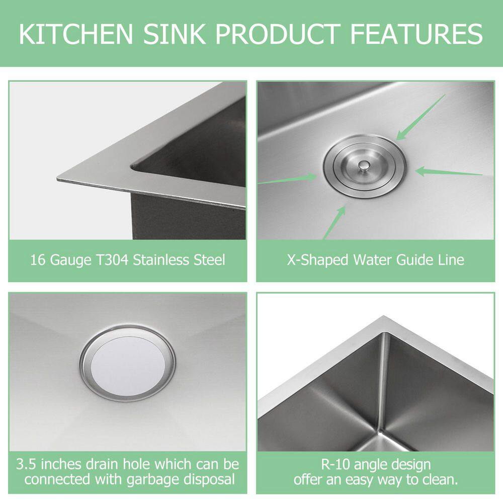 16-Gauge Stainless Steel 14 in. Single Bowl Undermount Bar Sink - Hercitys