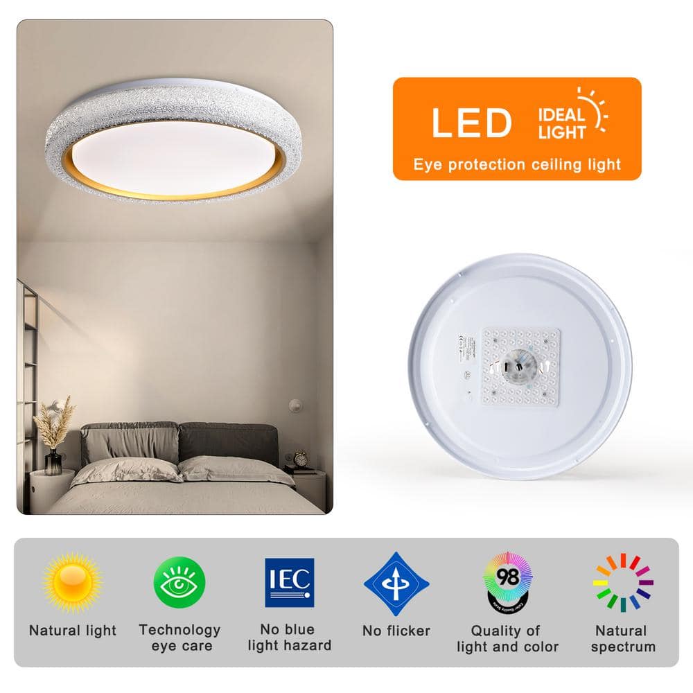 19.69 in. 1-Light White Selectable LED 36-Watt 5 CCT Flush Mount Ceiling Light - Hercitys