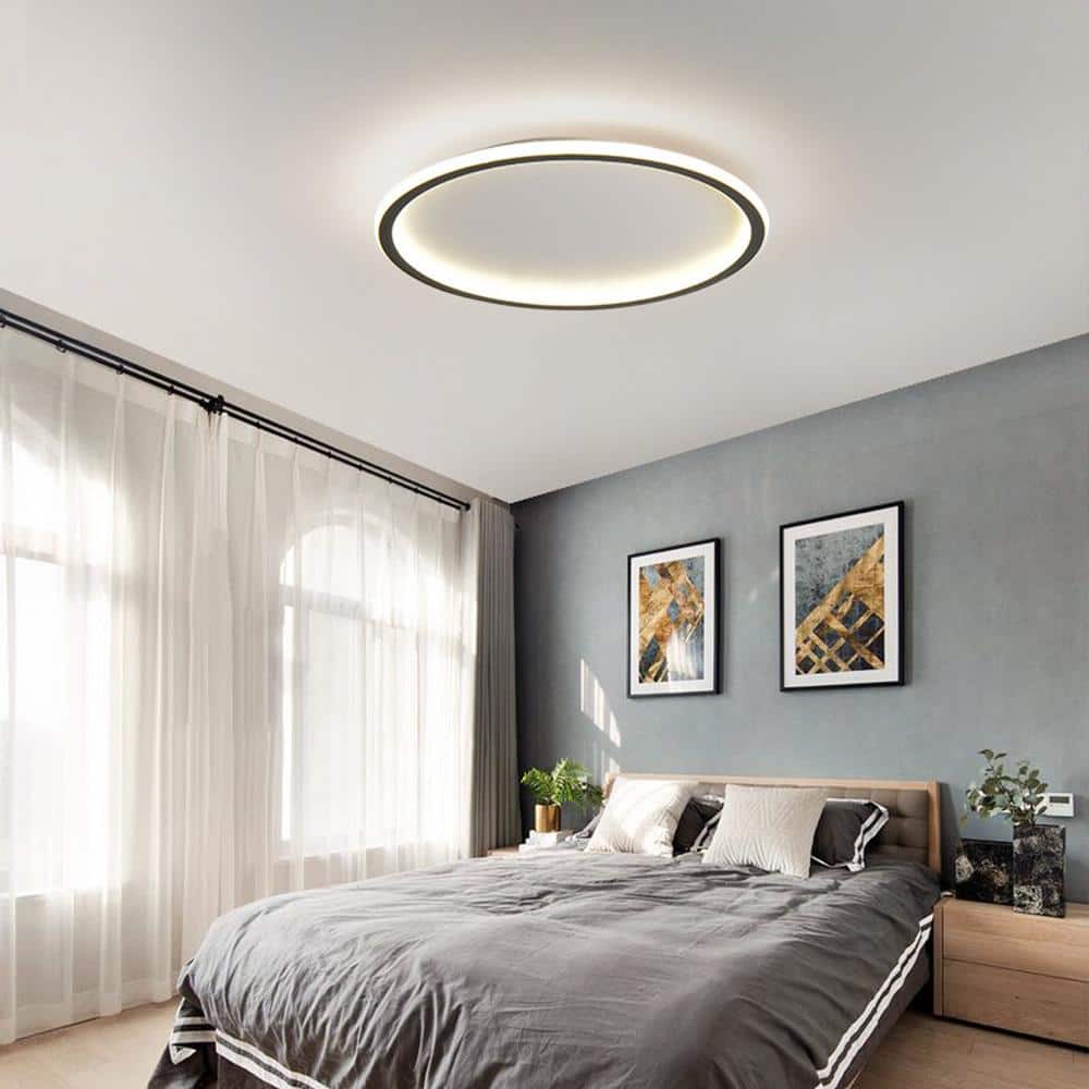 20 in. 1-Light Modern Simple Geometry Black LED Flush Mount Ceiling Light - Hercitys