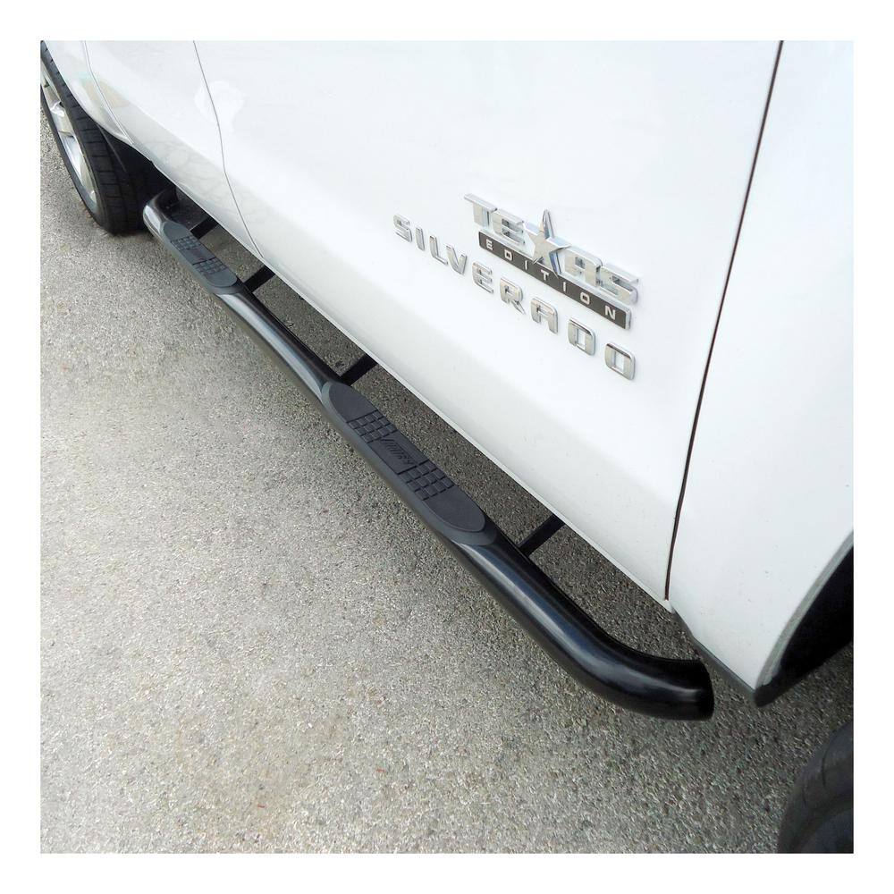 3-Inch Round Black Stainless Steel Nerf Bars, No-Drill, Select Chevrolet Silverado, GMC Sierra 1500, 2500, 3500 HD - Hercitys