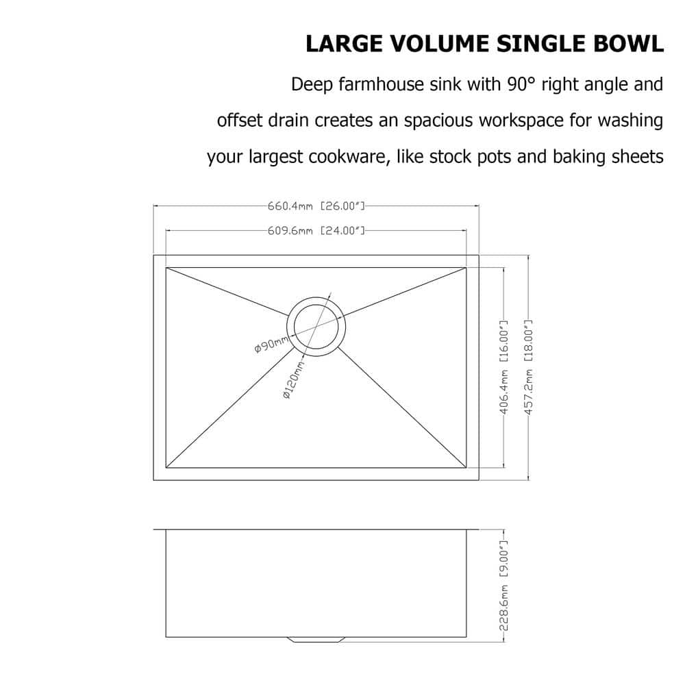 26 in. Drop-In/Undermount 16-Gauge Stainless Steel Single Bowl Kitchen Sink with Basket Strainer - Hercitys
