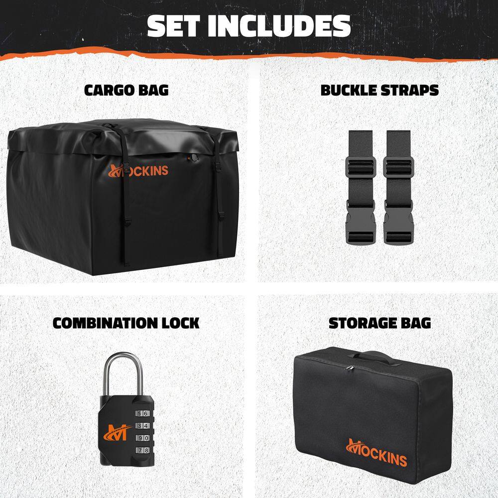 30 cu. ft. Square Waterproof Cargo Carrier Bag (40 in. x. 40 in. x 32 in. ) with Bag Lock, Buckle Straps and Carry Bag - Hercitys