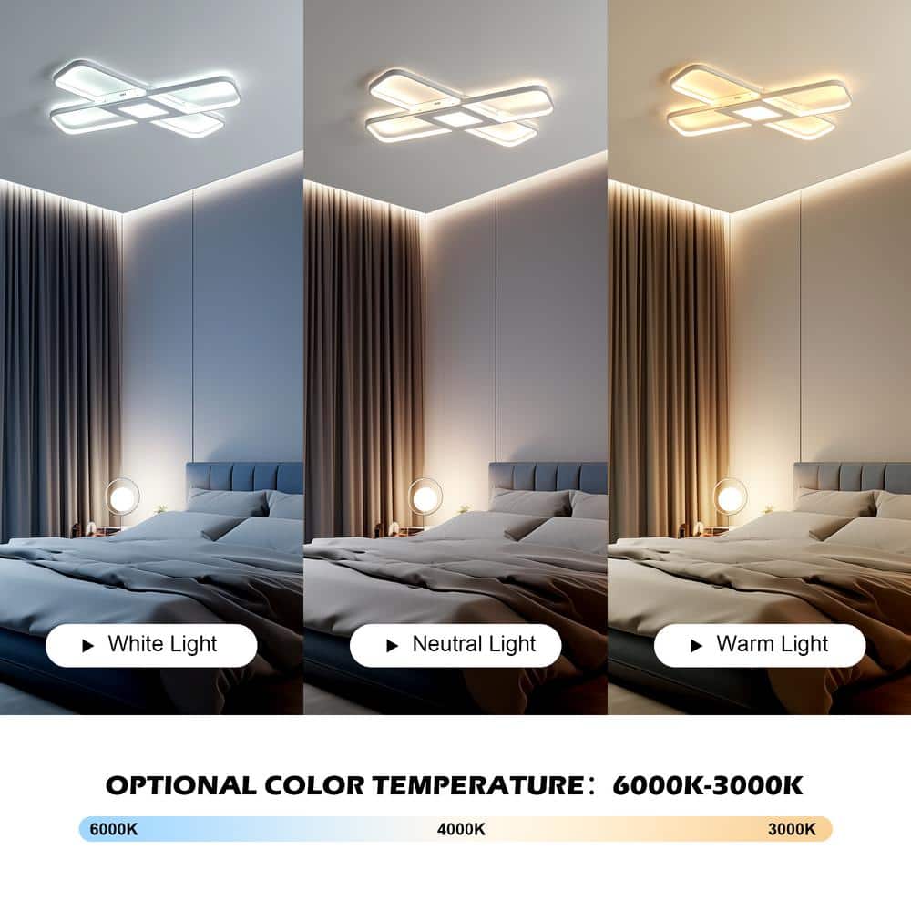 25 in. Modern Rectangle White Dimmable Integrated LED Novel Geometric Overlay Flush Mount Ceiling Light with Remote - Hercitys