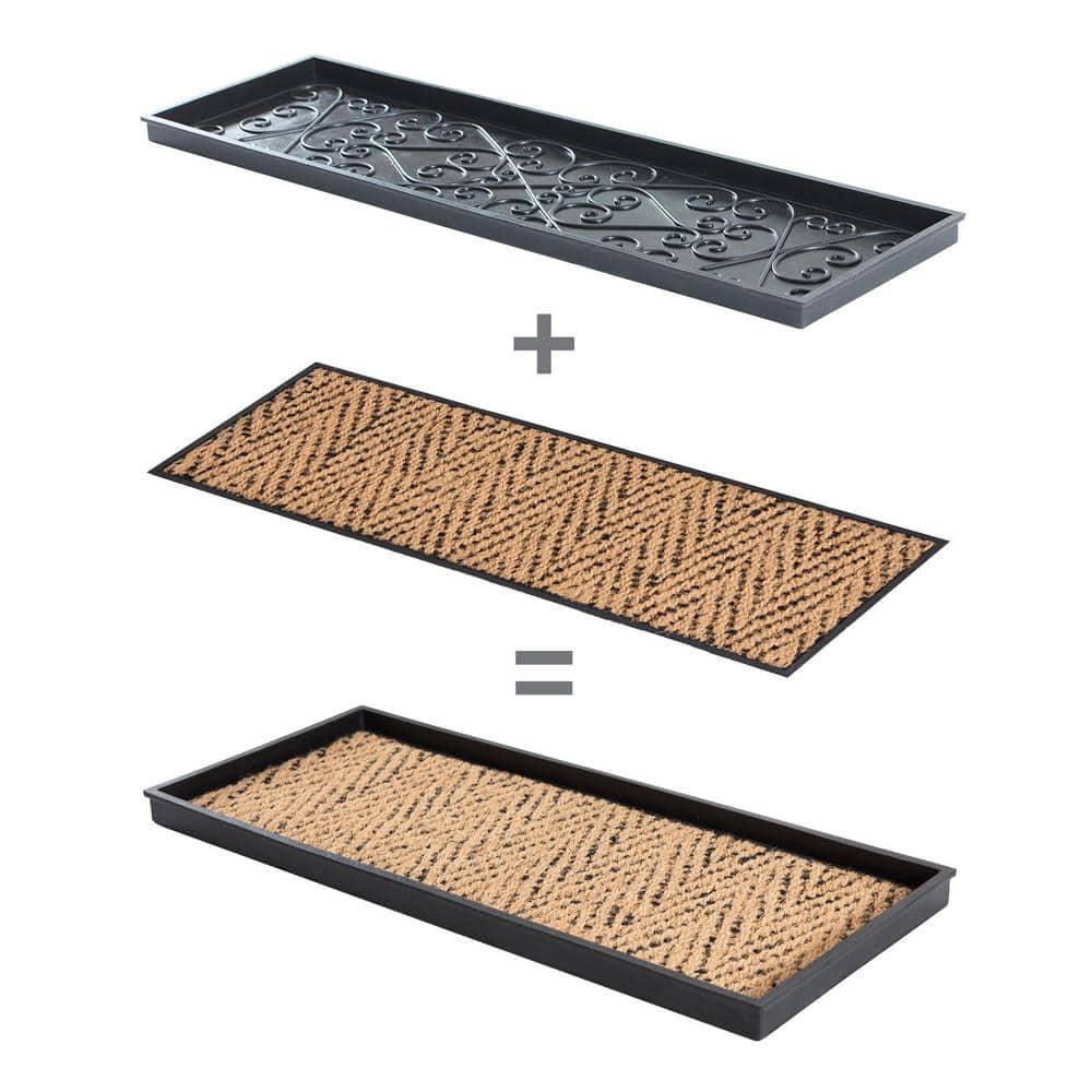 24.5 in. x 14 in. x 1.5 in. Natural and Recycled Rubber Boot Tray with Tan and Black Coir Insert - Hercitys