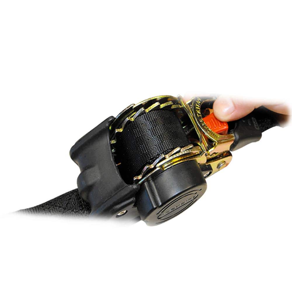 1 in. x 9 ft. 1200 lbs. Bolt On Re-Tractable Ratchet Tie Downs Black (2-Pack) - Hercitys